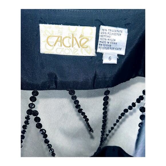 Vintage Cache Y2K Black Beaded Mesh Cutout Mini Dress - Picture 6 of 7